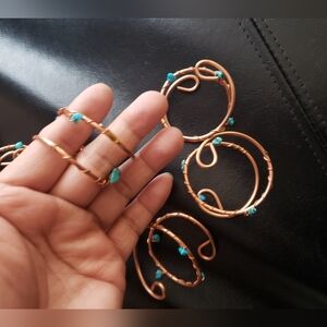 7 Pc Handmade Copper and Turquoise Wire Wrapped Napkin Rings